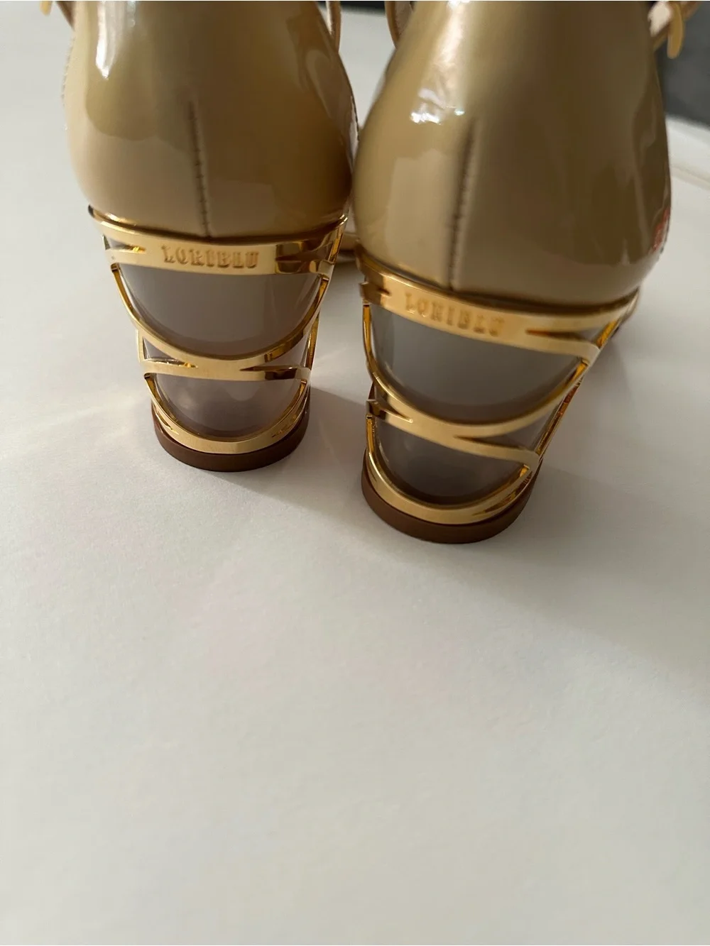 Loriblu Made in‎ Italy Patent Leather Ankle Strap Gold Cage Heels EU 37 / US 6.5